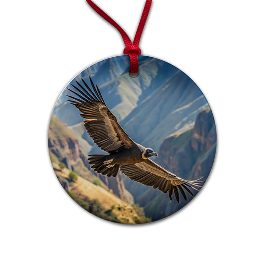 Condor In Flight Photo Round Ceramic Holiday Christmas Tree Ornament