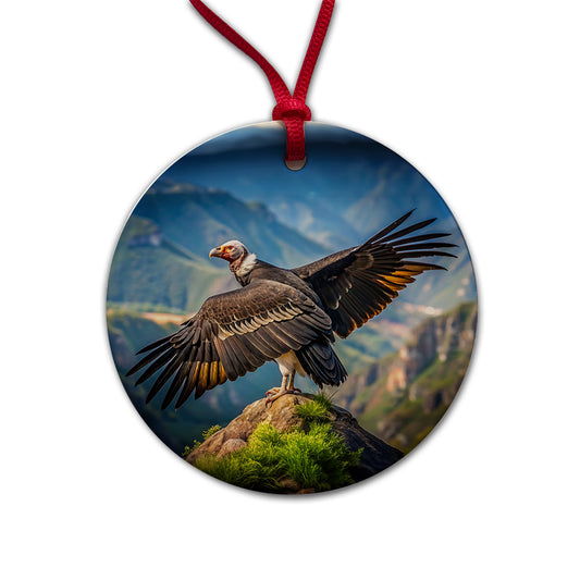 Condor on Mountain Top Round Ceramic Holiday Christmas Tree Ornament