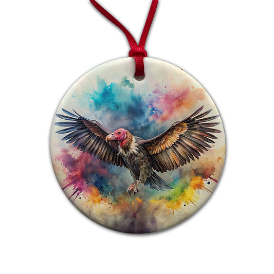 Condor Watercolor Round Ceramic Holiday Christmas Tree Ornament