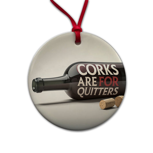 Corks Are For Quitters Funny Wine Bottle Round Ceramic Holiday Christmas Tree Ornament