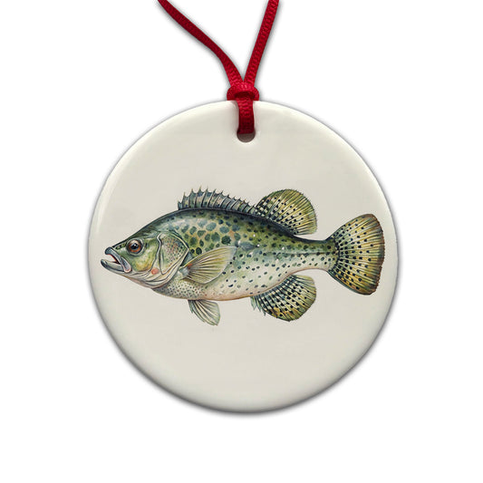Crappie Fish Watercolor Illustration Round Ceramic Holiday Christmas Tree Ornament
