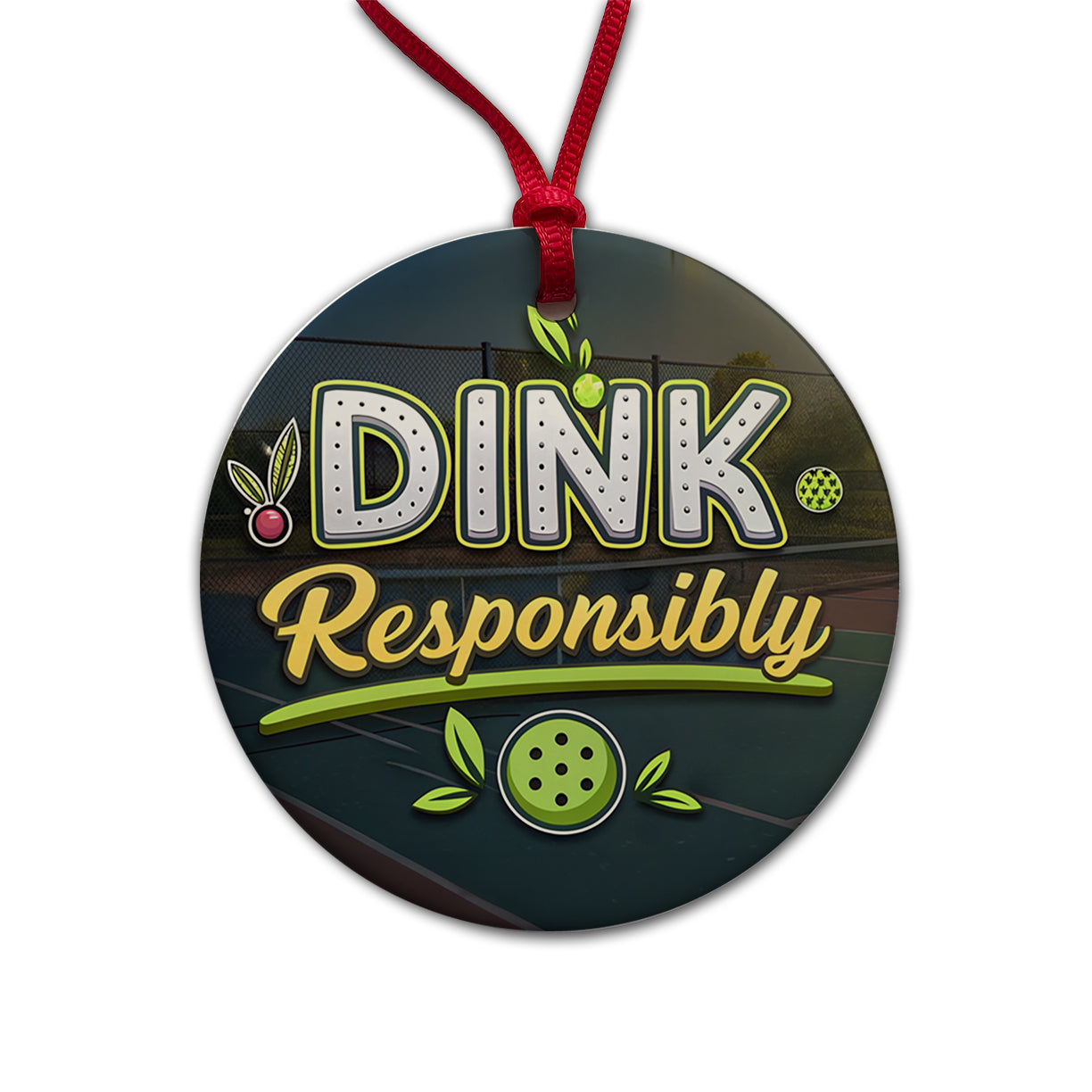 Dink Responsibly Pickleball Funny Saying Round Ceramic Holiday Christmas Tree Ornament