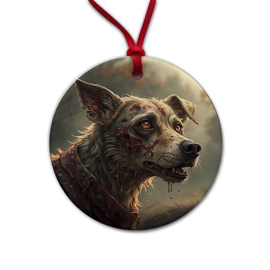Dog Zombie Creepy Scary Halloween Round Ceramic Holiday Christmas Tree Ornament