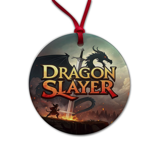 Fantasy Knight Dragon Slayer Illustration Round Ceramic Holiday Christmas Tree Ornament