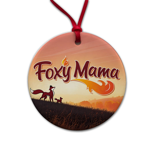 Foxy Mama Hot Fox Fire Funny Round Ceramic Holiday Christmas Tree Ornament