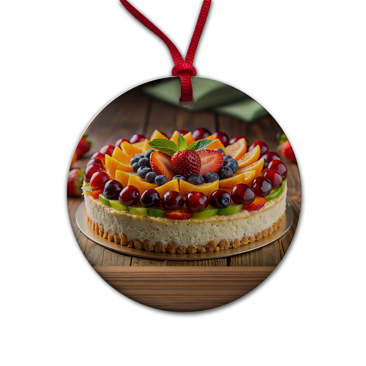 Fruitcake Fruit Cake Dessert Photo Round Ceramic Holiday Christmas Tree Ornament