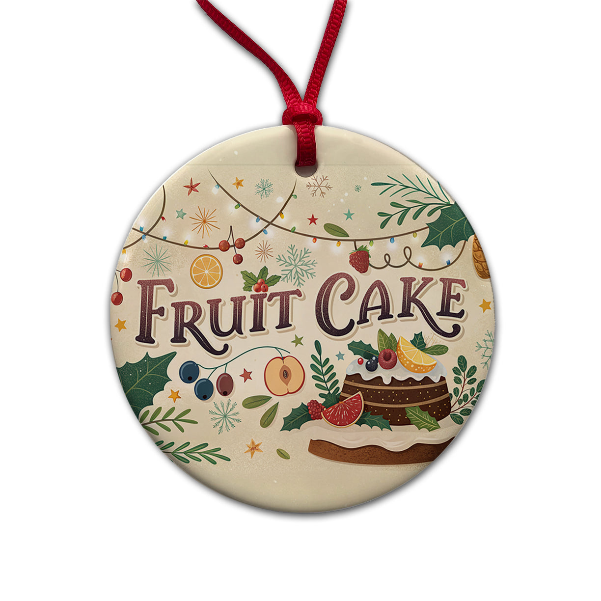 Fruitcake Holiday Fruit Cake Round Ceramic Holiday Christmas Tree Ornament