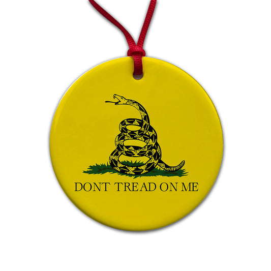 Gadsden Flag Don't Tread On Me Rattlesnake Round Ceramic Holiday Christmas Tree Ornament