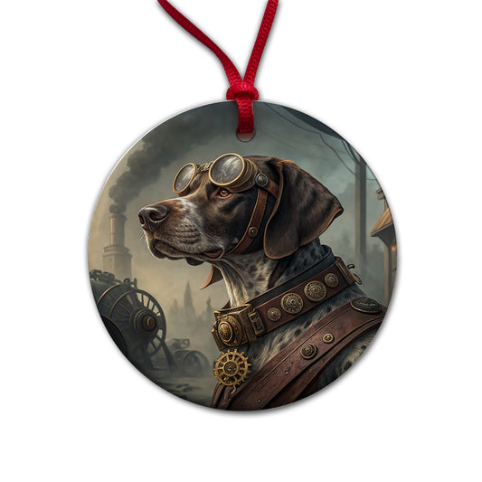German Shorthaired Pointer Dog Steampunk Round Ceramic Holiday Christmas Tree Ornament