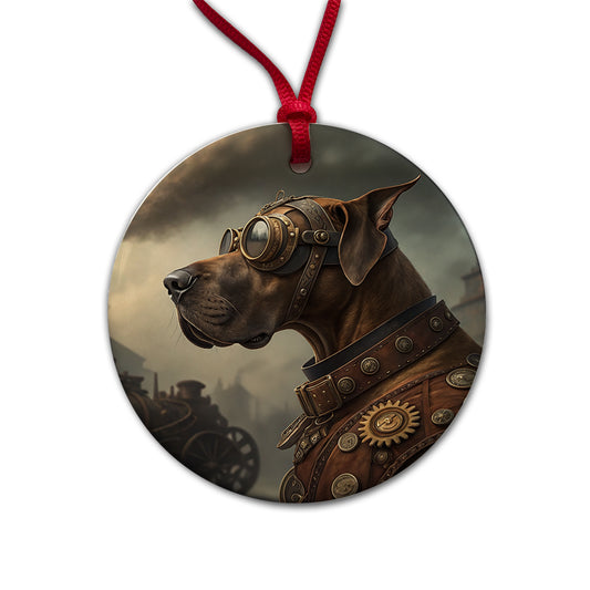 Great Dane Dog Steampunk Round Ceramic Holiday Christmas Tree Ornament