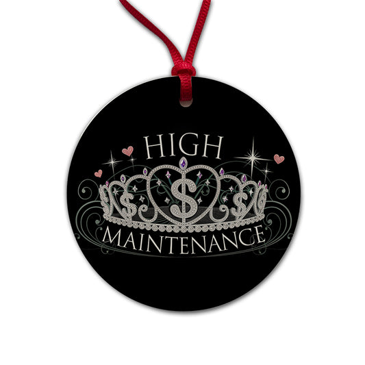 High Maintenance Diamonds Tiara Princess Funny Round Ceramic Holiday Christmas Tree Ornament