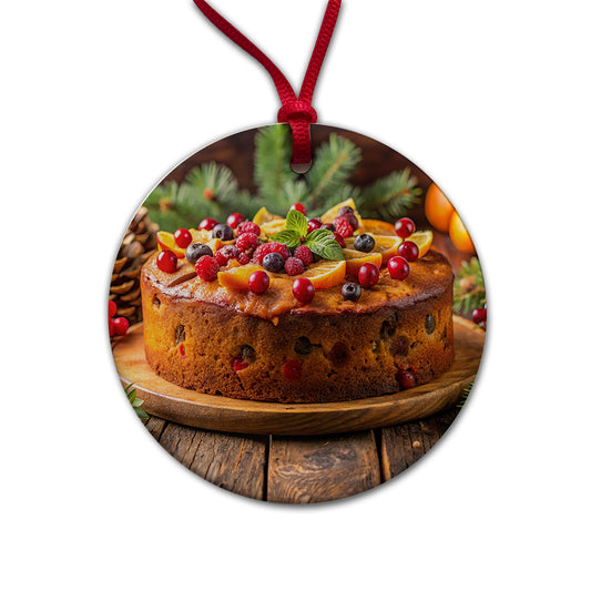 Holiday Fruitcake Fruit Cake Dessert Round Ceramic Holiday Christmas Tree Ornament