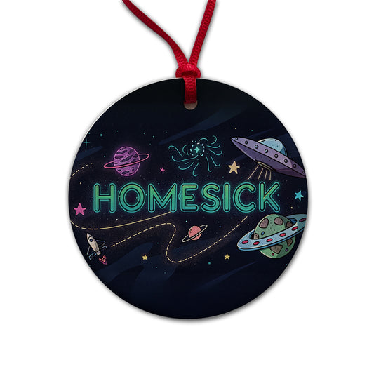 Homesick UFO Sci-Fi Funny Saying Round Ceramic Holiday Christmas Tree Ornament