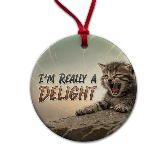 I'm Really a Delight Funny Angry Kitten Round Ceramic Holiday Christmas Tree Ornament