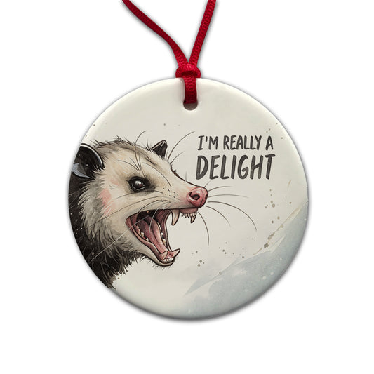 I'm Really a Delight Funny Angry Opossum Round Ceramic Holiday Christmas Tree Ornament