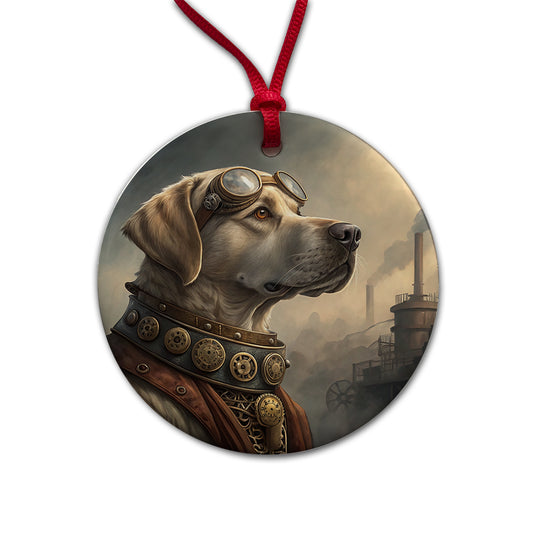 Labrador Retriever Dog Steampunk Round Ceramic Holiday Christmas Tree Ornament