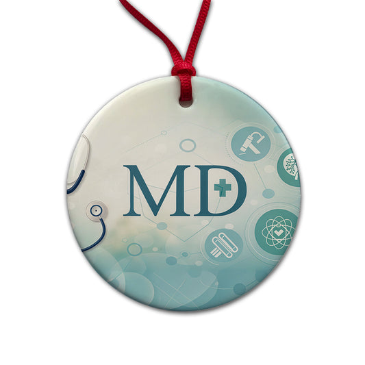MD Doctor Medical Round Ceramic Holiday Christmas Tree Ornament