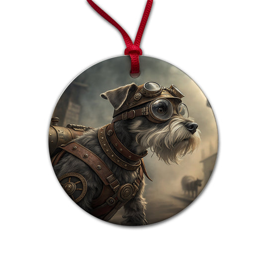 Miniature Schnauzer Dog Steampunk Round Ceramic Holiday Christmas Tree Ornament