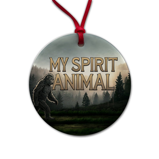 My Spirit Animal Bigfoot Funny Fantasy Round Ceramic Holiday Christmas Tree Ornament