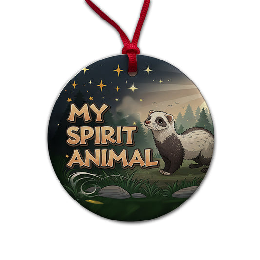 My Spirit Animal Ferret Funny Round Ceramic Holiday Christmas Tree Ornament