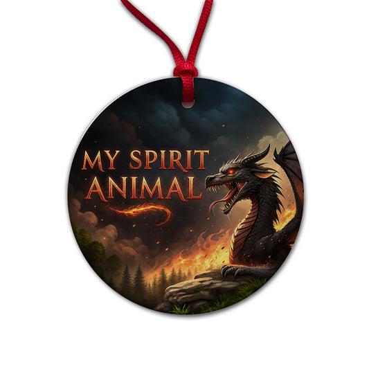 My Spirit Animal Fierce Dragon Funny Round Ceramic Holiday Christmas Tree Ornament