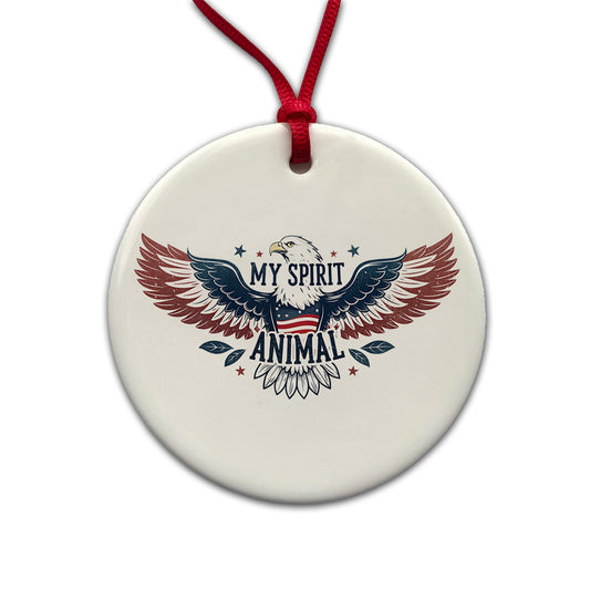 My Spirit Animal Patriotic American Bald Eagle Round Ceramic Holiday Christmas Tree Ornament