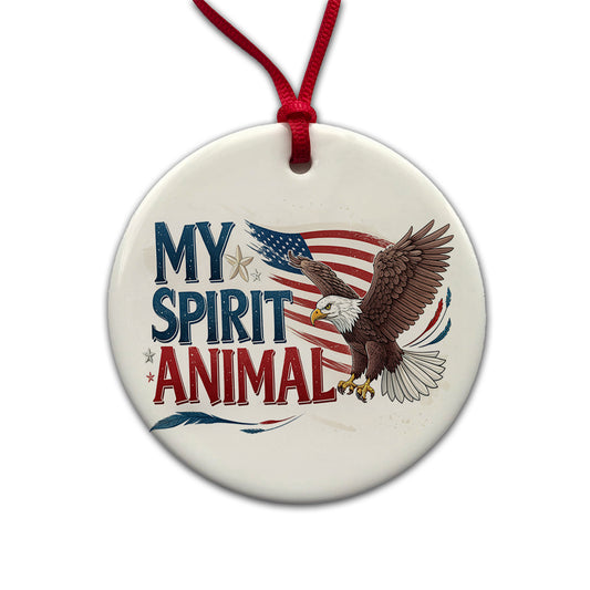 My Spirit Animal Patriotic Bald Eagle Round Ceramic Holiday Christmas Tree Ornament