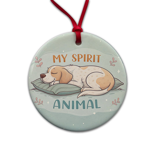 My Spirit Animal Sleeping Dog Funny Round Ceramic Holiday Christmas Tree Ornament