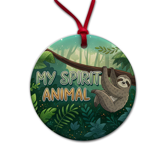 My Spirit Animal Sloth Funny Round Ceramic Holiday Christmas Tree Ornament