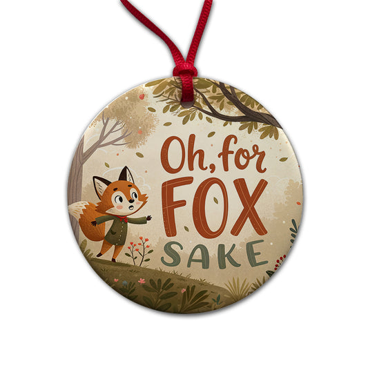 Oh For Fox Sake Funny Saying Round Ceramic Holiday Christmas Tree Ornament