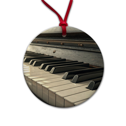 Piano Keys Close-up Round Ceramic Holiday Christmas Tree Ornament