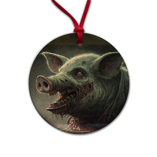 Pig Zombie Creepy Scary Halloween Round Ceramic Holiday Christmas Tree Ornament