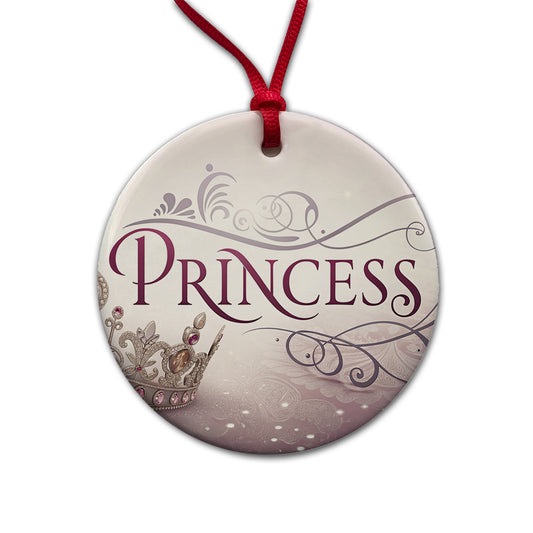 Princess Crown Tiara Royalty Funny Round Ceramic Holiday Christmas Tree Ornament