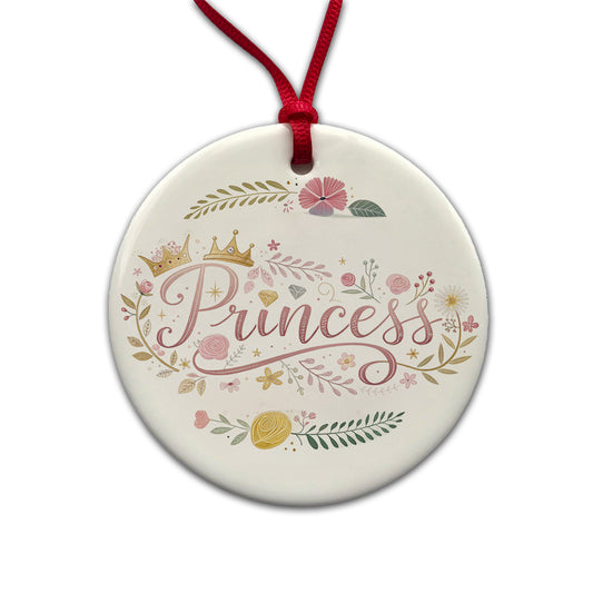 Princess Floral Cute Funny Round Ceramic Holiday Christmas Tree Ornament