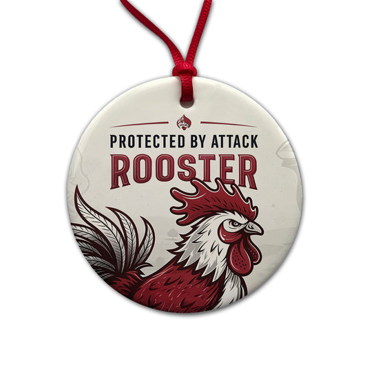 Protected By Attack Rooster Round Ceramic Holiday Christmas Tree Ornament