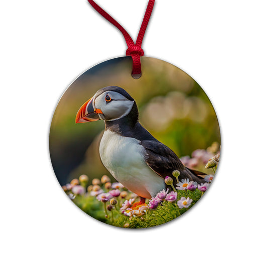Puffin Bird Photograph Round Ceramic Holiday Christmas Tree Ornament