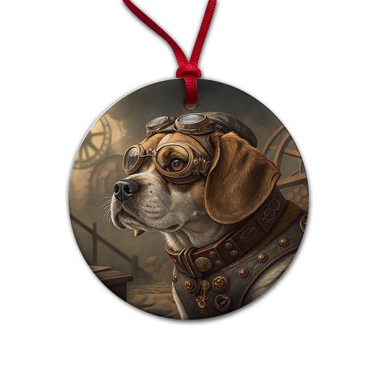 Puggle Dog Steampunk Round Ceramic Holiday Christmas Tree Ornament