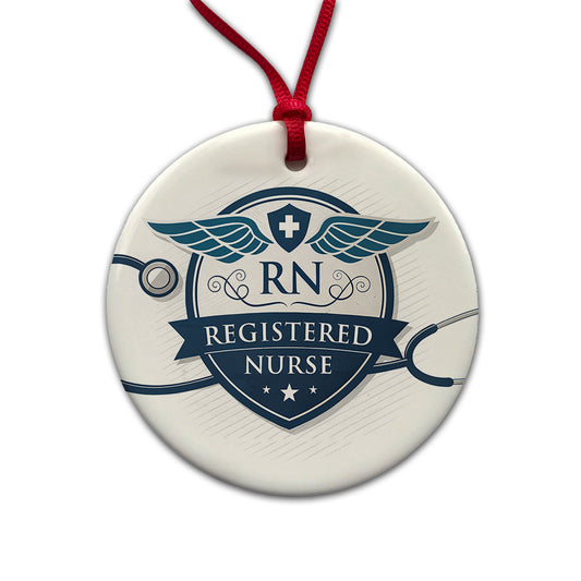 RN Registered Nurse Medical Hospital Round Ceramic Holiday Christmas Tree Ornament