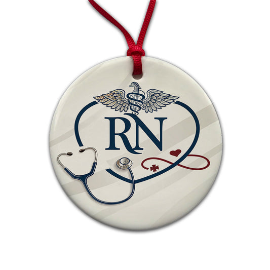 RN Registered Nurse Nursing Round Ceramic Holiday Christmas Tree Ornament