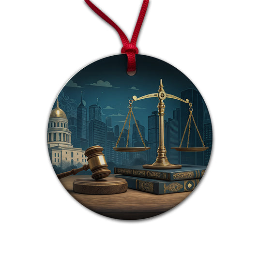 Scales Of Justice Legal Lawyer Judge Round Ceramic Holiday Christmas Tree Ornament