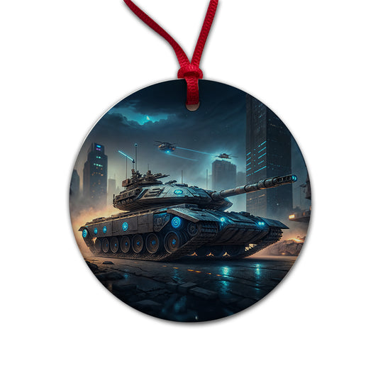 Sci-Fi Tank Urban Warfare Round Ceramic Holiday Christmas Tree Ornament