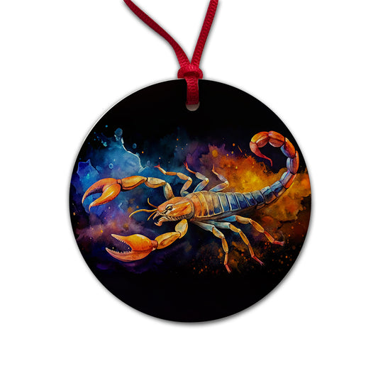 Scorpion Watercolor Black Background Round Ceramic Holiday Christmas Tree Ornament