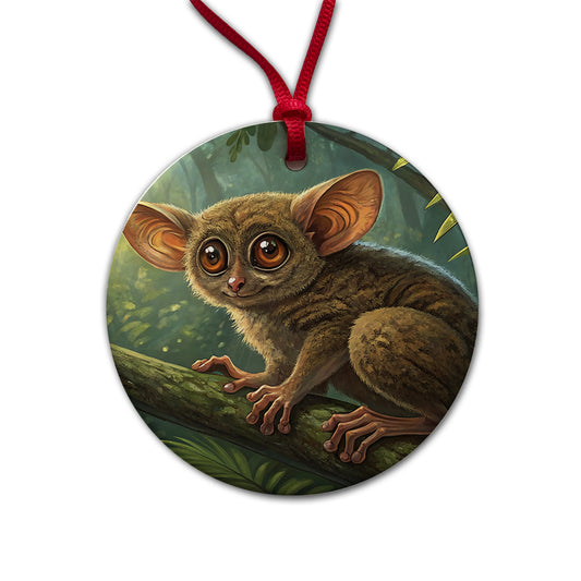 Tarsier Illustration Round Ceramic Holiday Christmas Tree Ornament