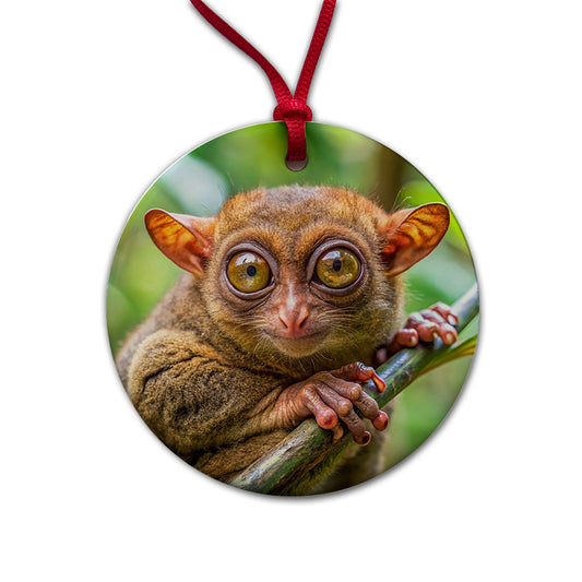 Tarsier Photograph Round Ceramic Holiday Christmas Tree Ornament
