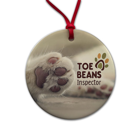 Toe Beans Inspector Cat Paw Funny Round Ceramic Holiday Christmas Tree Ornament