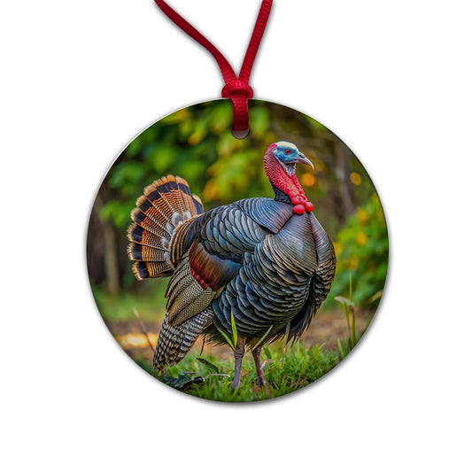 Tom Gobbler Male Turkey Photograph Round Ceramic Holiday Christmas Tree Ornament