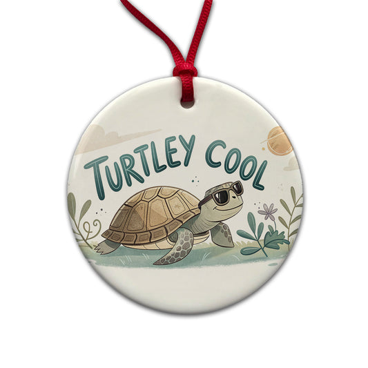 Turtley Cool Turtle Wearing Sunglasses Totally Round Ceramic Holiday Christmas Tree Ornament