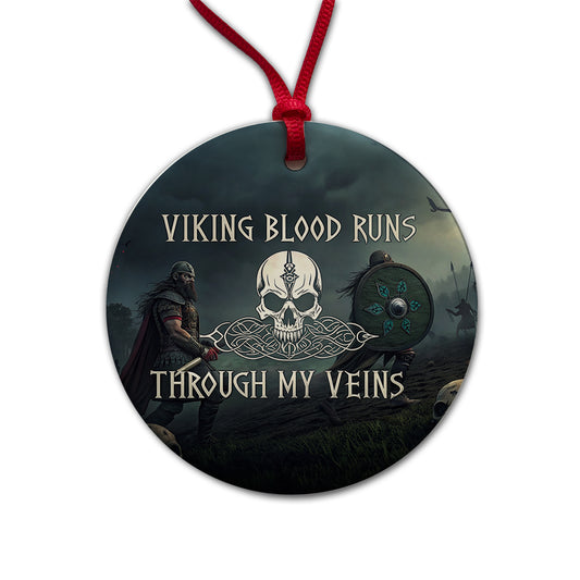Viking Blood Runs Through My Veins Norse Scandinavian Round Ceramic Holiday Christmas Tree Ornament