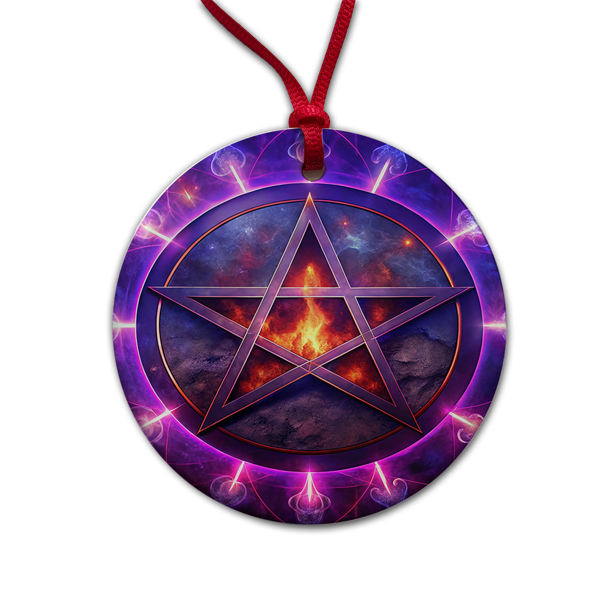 Wiccan Purple Pentagram Evil Summoning Circle Round Ceramic Holiday Christmas Tree Ornament