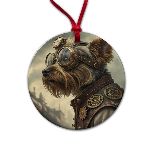 Yorkshire Terrier Yorkie Dog Steampunk Round Ceramic Holiday Christmas Tree Ornament